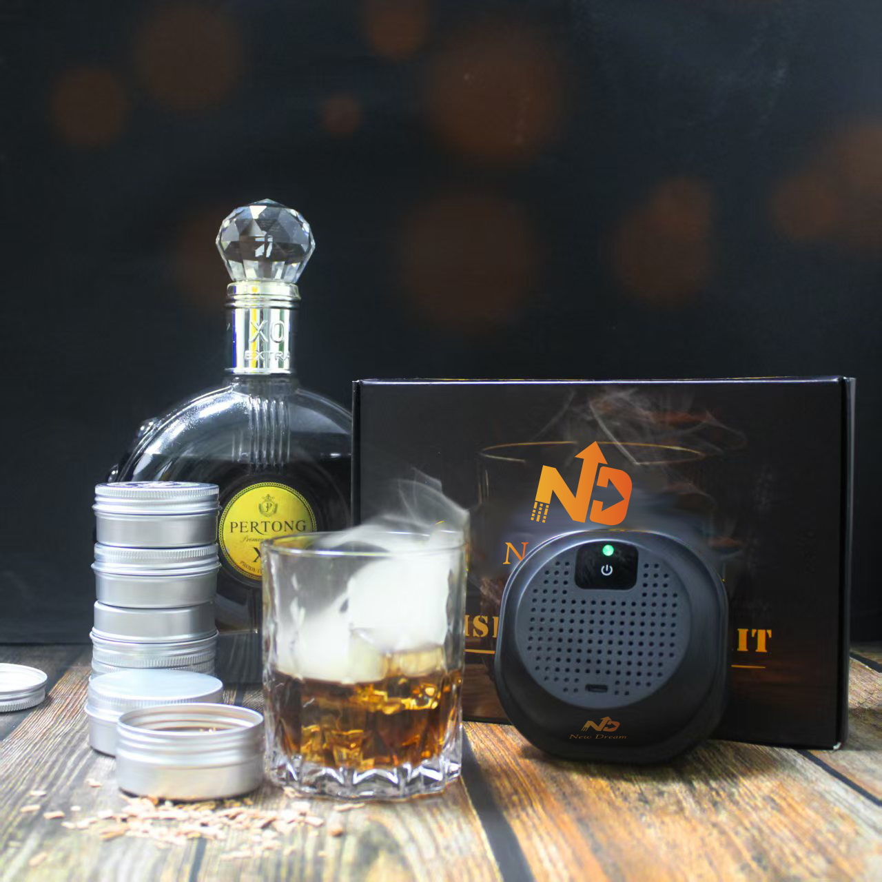 Dřevěná koktejlová kuřák krabice Elektrická whisky Infuzní souprava s OEM ODM Vlastní možnosti