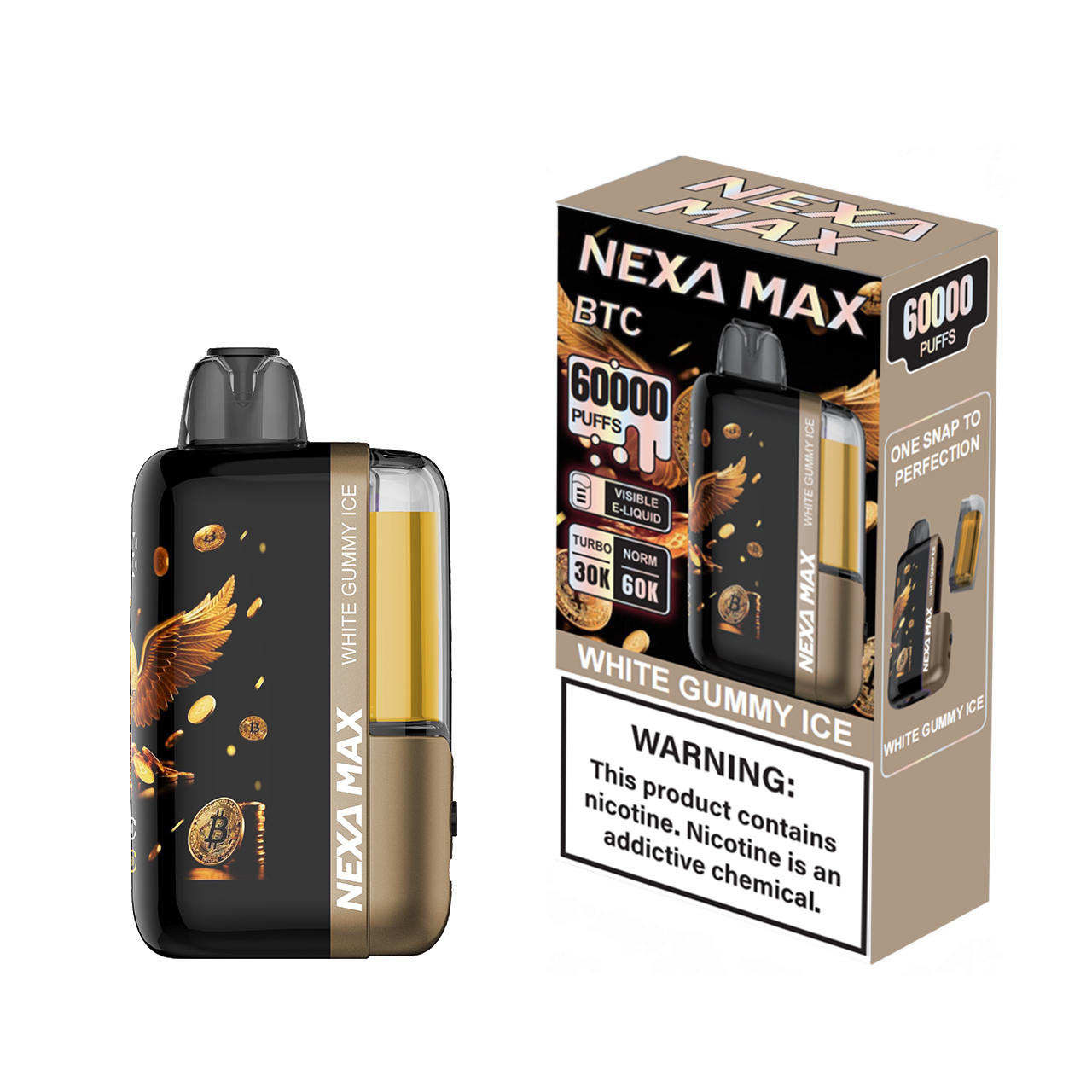 Nexa MAx BTC 60k – Futuristic Design, Legendary Performance, 60,000 Puff Power 50 mg/mL (5%) nicotine strength