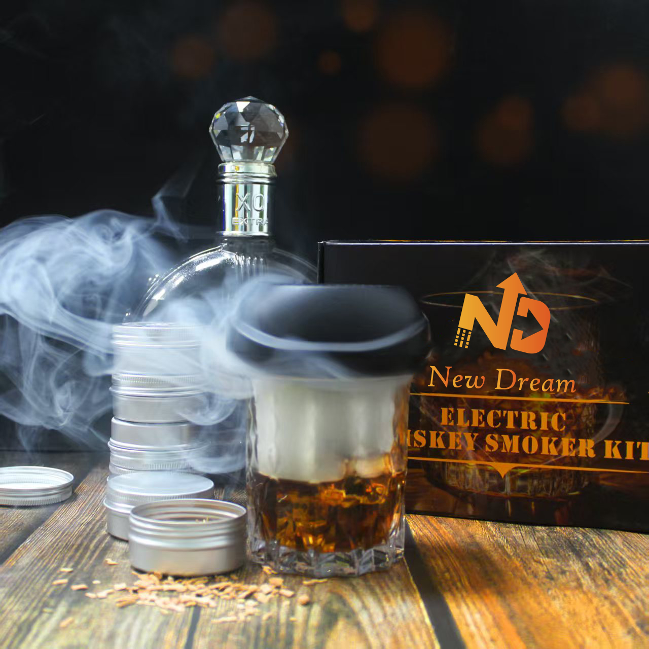 Dřevěná koktejlová kuřák krabice Elektrická whisky Infuzní souprava s OEM ODM Vlastní možnosti