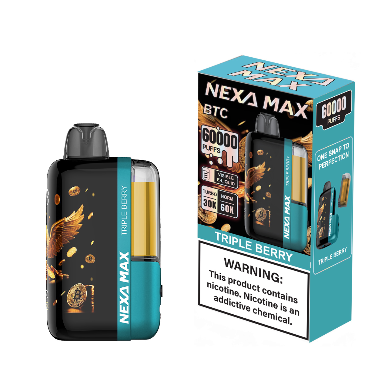 Nexa MAx BTC 60k – Futuristic Design, Legendary Performance, 60,000 Puff Power 50 mg/mL (5%) nicotine strength