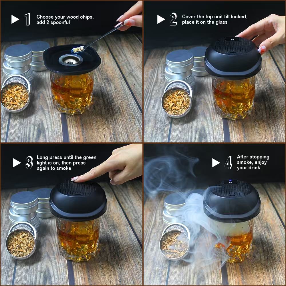 Dřevěná koktejlová kuřák krabice Elektrická whisky Infuzní souprava s OEM ODM Vlastní možnosti