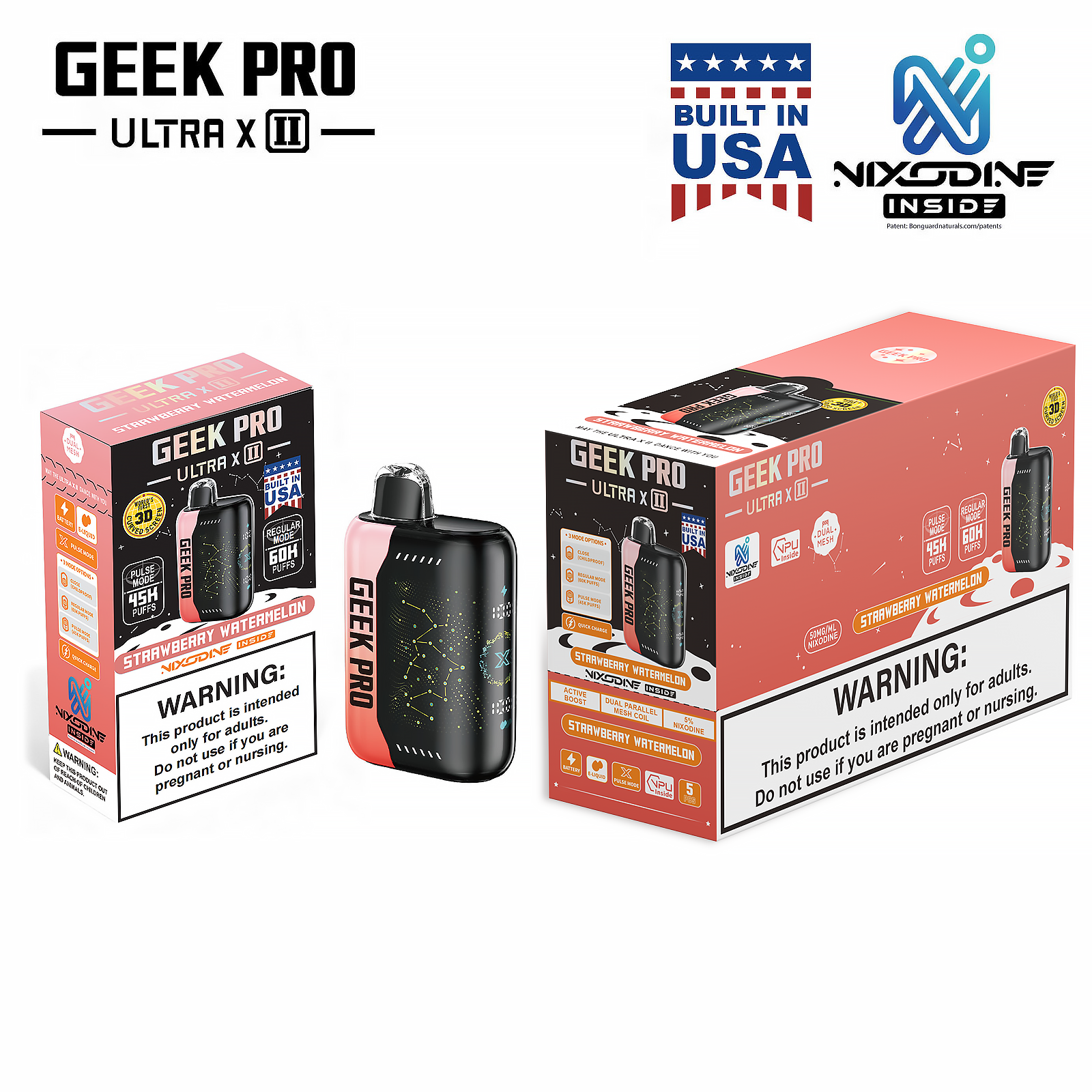Geek PRO Ultra II Nixodine Vape Pen 60000 Puffs Original Built in USA