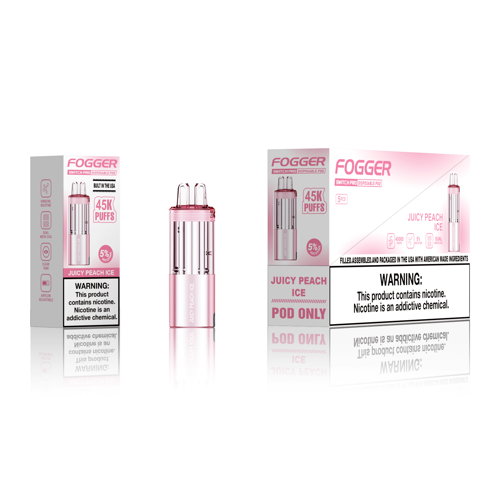 FOGGER VAPE 45000 Puffs Refillable Replacement Pods Disposable Vape Refill Pods, High Capacity Vape Replacement Pods for FOGGER VAPE