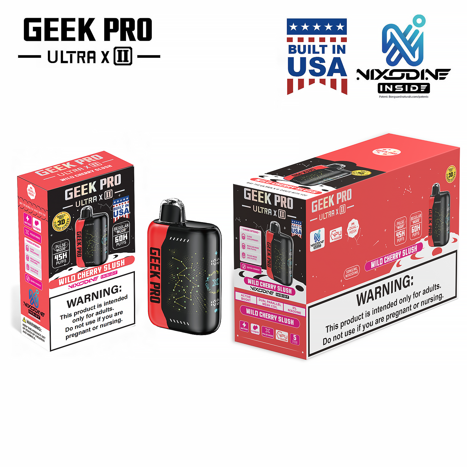 Geek PRO Ultra II Nixodine Vape Pen 60000 Puffs Original Built in USA