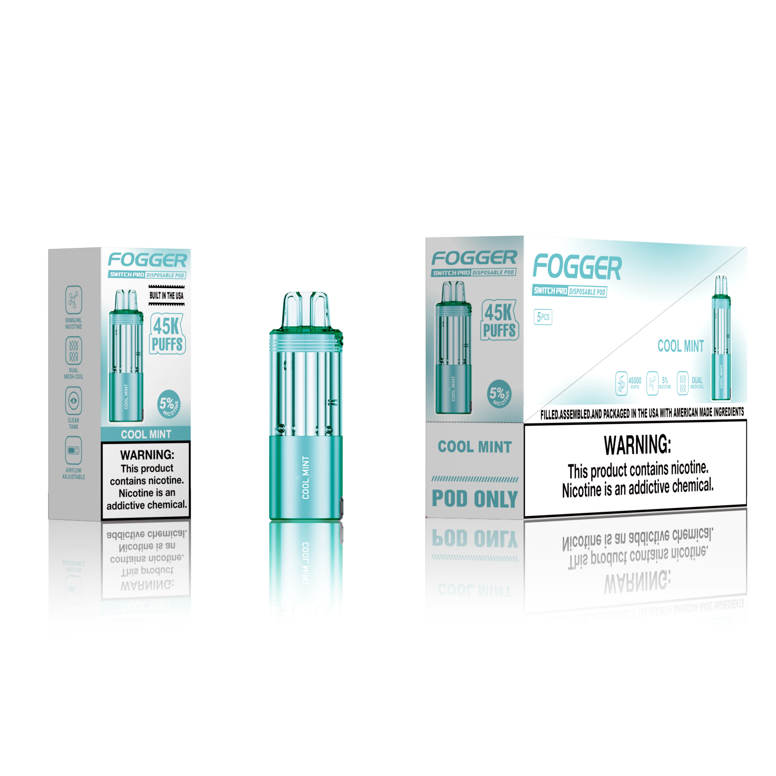 FOGGER VAPE 45000 Puffs Refillable Replacement Pods Disposable Vape Refill Pods, High Capacity Vape Replacement Pods for FOGGER VAPE