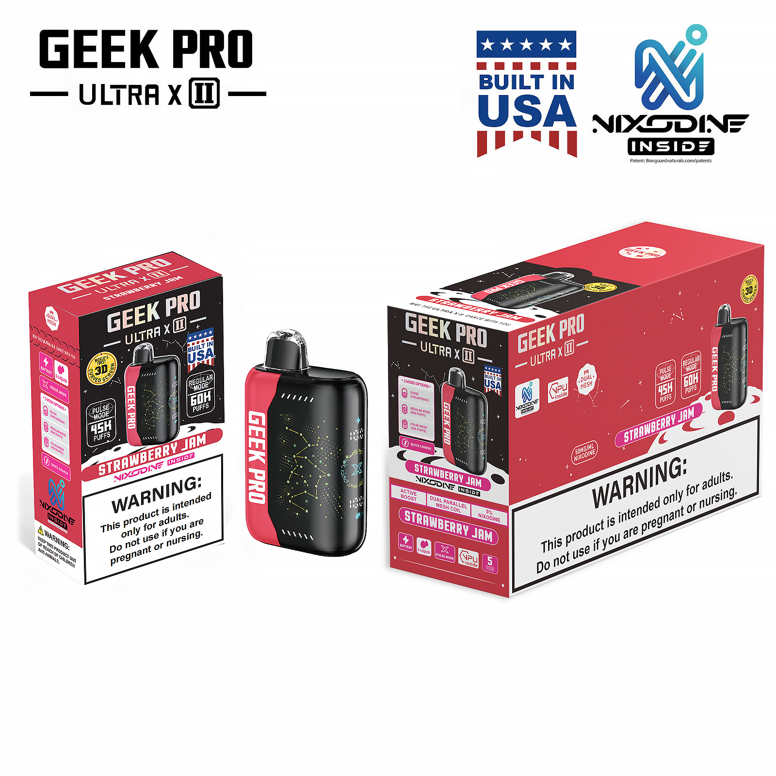 Geek PRO Ultra II Nixodine Vape Pen 60000 Puffs Original Built in USA
