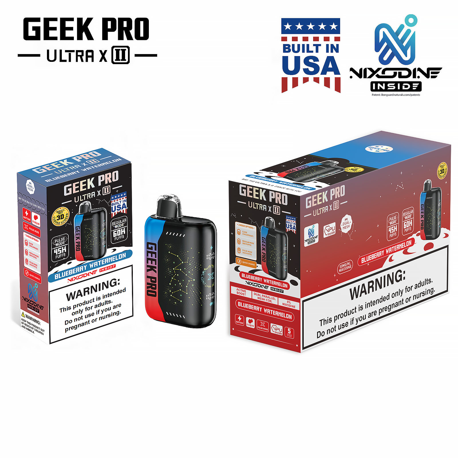 Geek PRO Ultra II Nixodine Vape Pen 60000 Puffs Original Built in USA