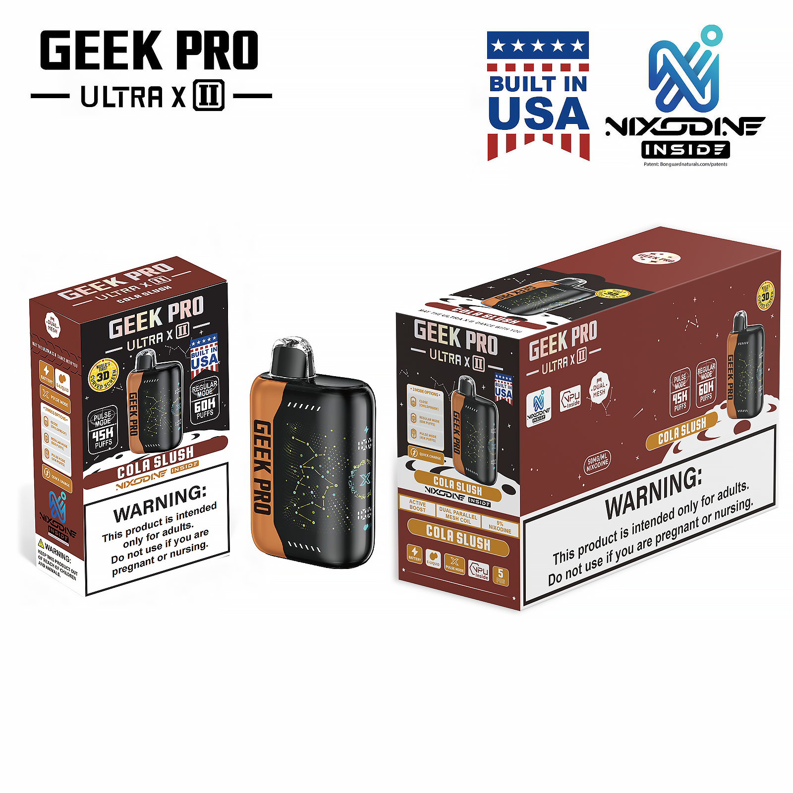 Geek PRO Ultra II Nixodine Vape Pen 60000 Puffs Original Built in USA